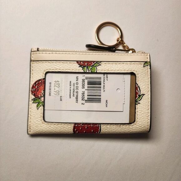 NWT Coach CAR17 Mini Skinny Id Case With Strawberry Print Canvas Chalk Multi V3 - Picture 2 of 5